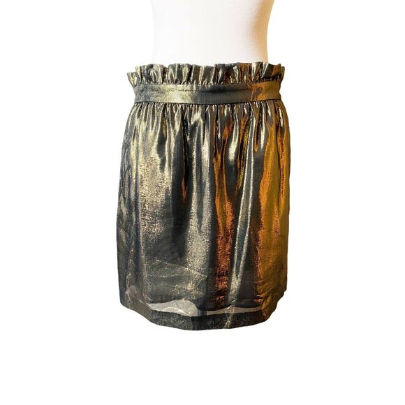 OTHER STORIES & LOS ANGELES ATELIER Gold Silk Mini Skirt Metallic Pockets 8 EUC - Picture 8 of 8